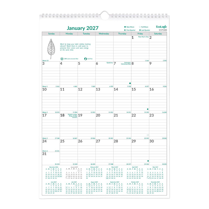 Rediform Calendar, Green/White