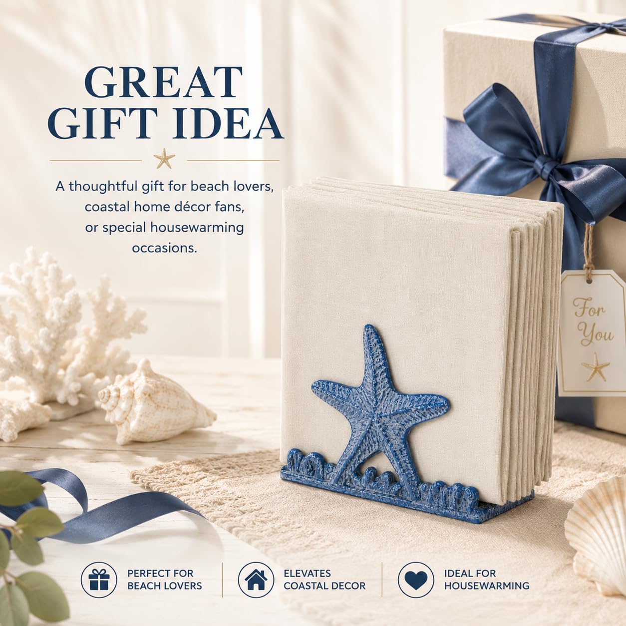Comfy Hour 5.1 x 3.8 Inch Coastal Napkin Holder, Starfish Decor
