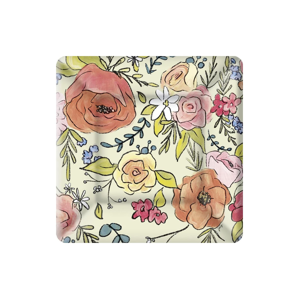 Boston International Dishware Plate, 10 x 10-Inches, Flower Party Cream