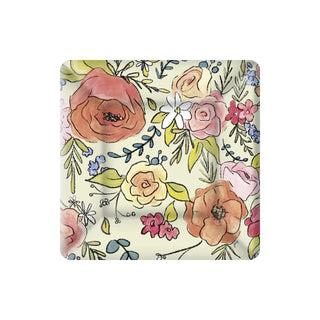 Boston International Dishware Plate, 10 x 10-Inches, Flower Party Cream
