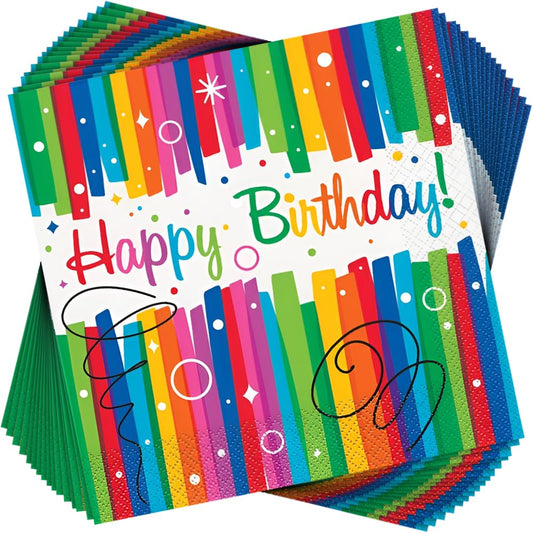 Unique Industries Rainbow Ribbons Birthday Party Napkins, 16ct