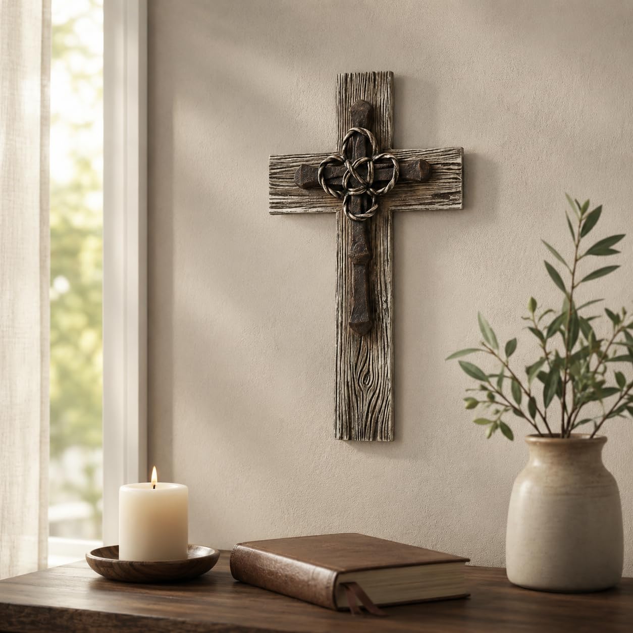 Comfy Hour 13 Inch Wall Cross, Faux Wood Cross Wall Decor, 1 Unit