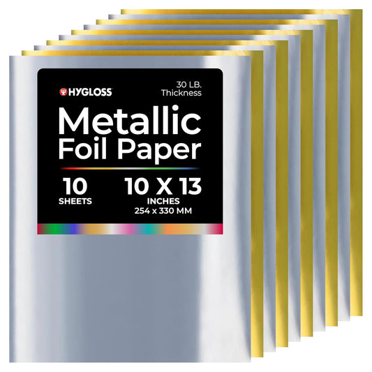 Hygloss Products, Inc Metallic Foil Paper 10 x 13 Inch, 10 Sheets, 10" x 13", Gold/Silver