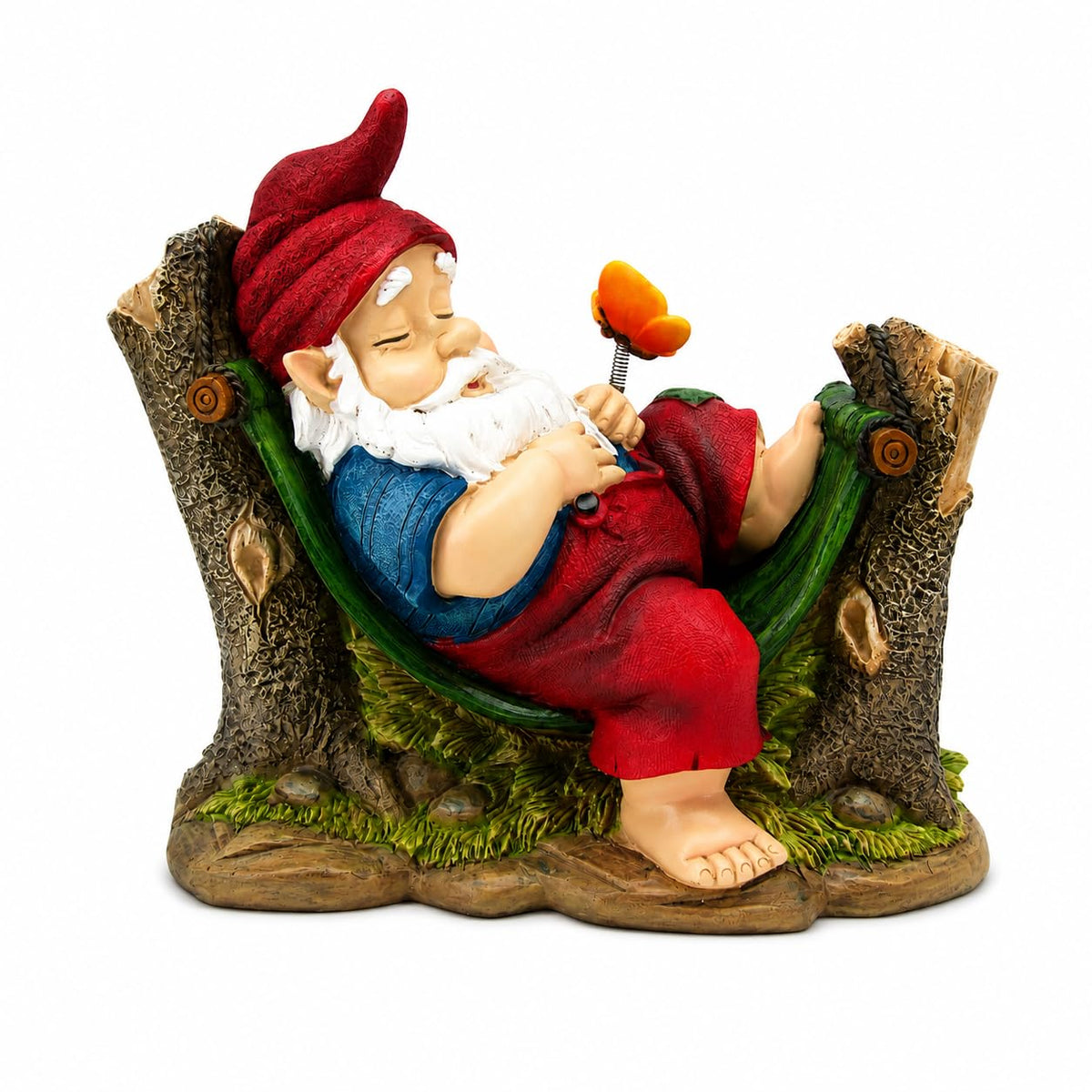 Comfy Hour Seed Soil and Yard Collection Resin Garden Gnome Sleeping On Stump Dwarf Figurine, Outdoor Decor