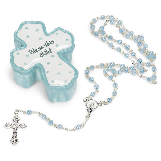 Roman Bless Boy Box with Rosary, 0.75-inch Height