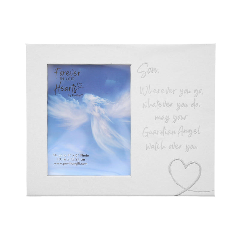 Pavilion - Son May Your Guardian Angel Watch Over You - Car Visor Accessories 4&quot; x 6&quot; Vertical Picture Frame For Car Memorial Bereavement Loss Of Loved One Travel Gift Drive Safe Son Gift From Parents