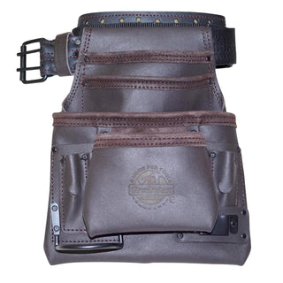 Graintex OS2221 10 Pocket Oil Tanned Leather Nail & Tool Pouch Dark Brown Color with 2‚Äù Belt for Constructor/Electrician/Plumber