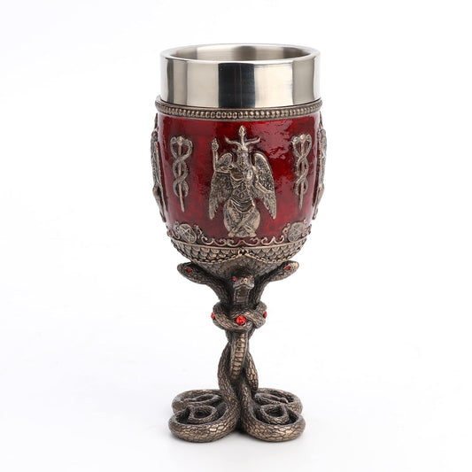 Unicorn Studio Veronese Design 6 7/8 Inch Baphomet Crimson Jeweled Serpent Chalice Stainless Steel Tumbler