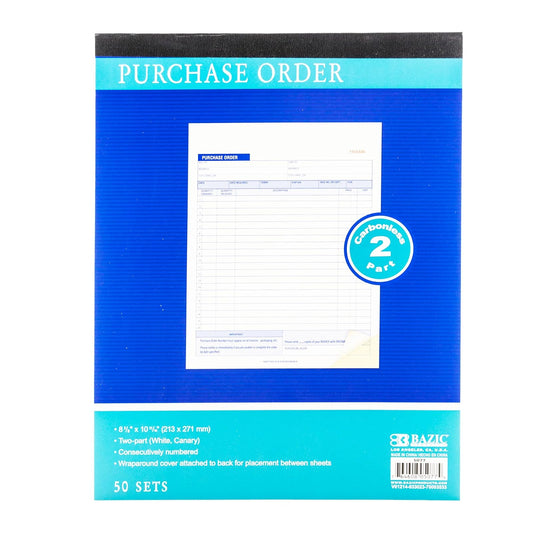 BAZIC 30 Sets 8 3/8" x 10 11/16" 2-Part Carbonless Purchase Order Book, 1-Pack