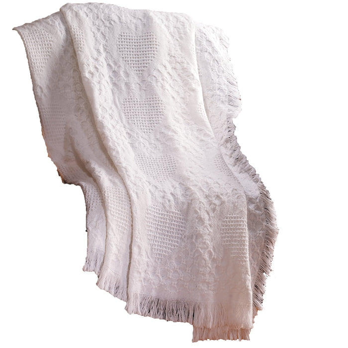 Manual 46 X 60-Inch Basketweave Heart 2-Layer Cotton Throw Blanket White