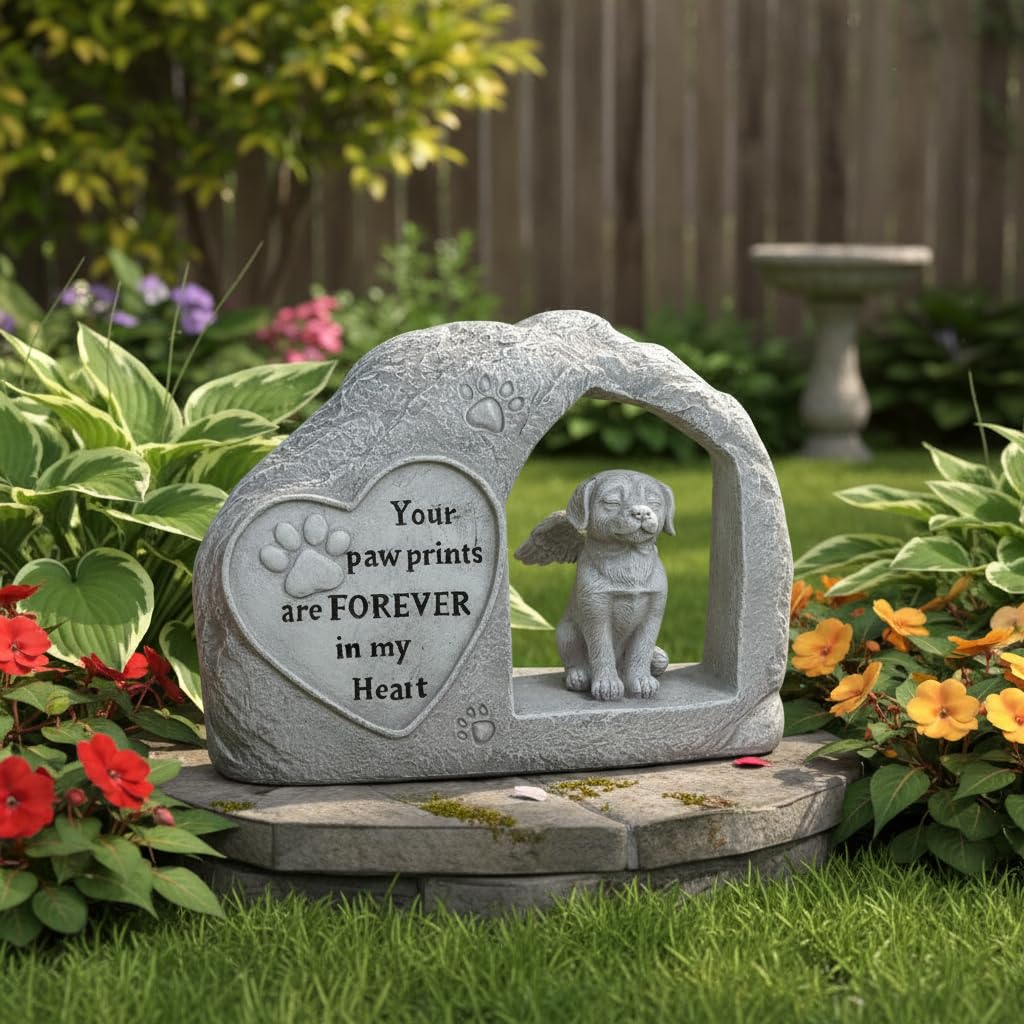 Comfy Hour 7" Height Polyresin Memorial Dog Angel Pet Statue, Handmade Light Gray, Stone Looking, for Your Home Or Garden