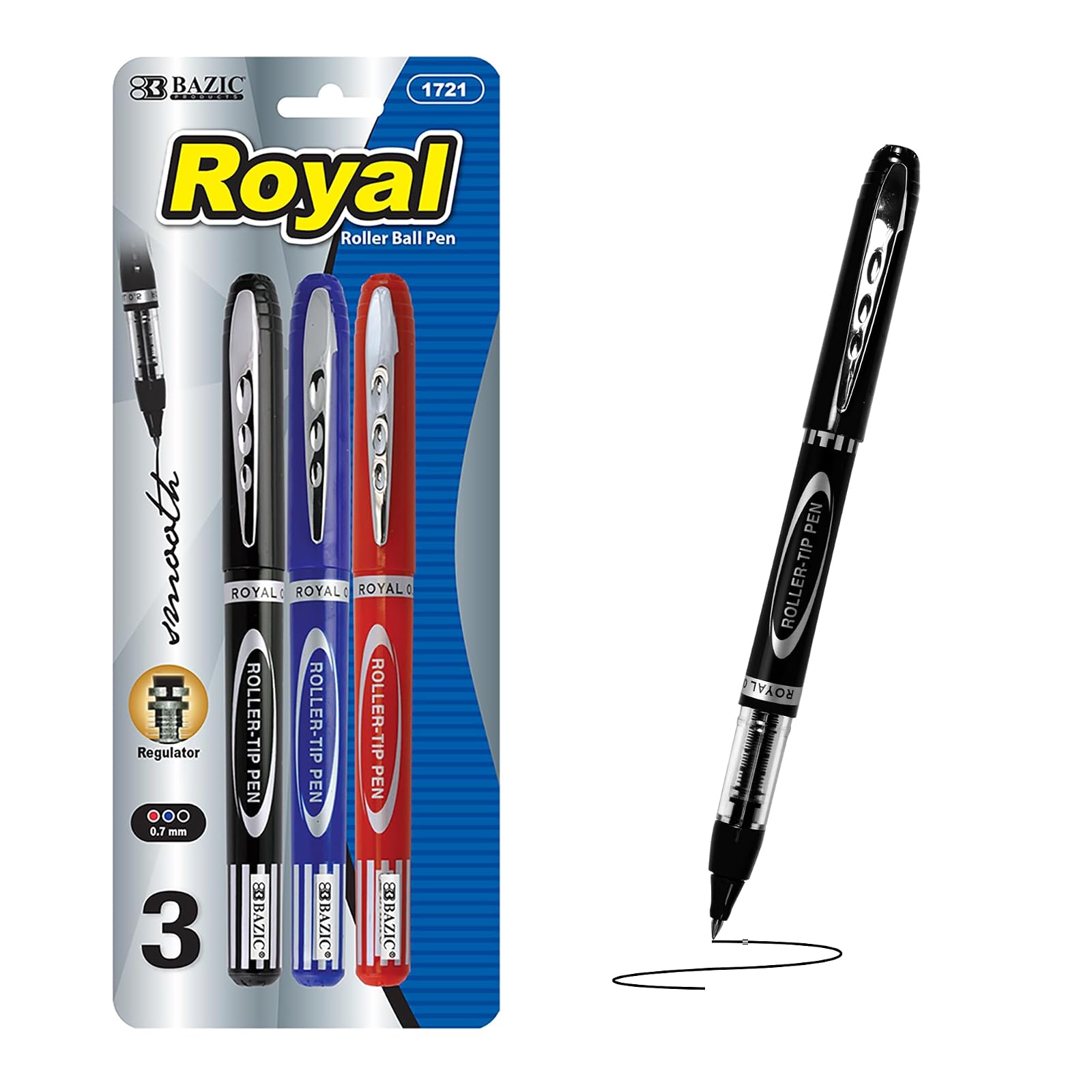 BAZIC Forza Assorted Color Needle Tip Gel Pen with Metal Clip 3 Per Pack,Red/Blue/Black