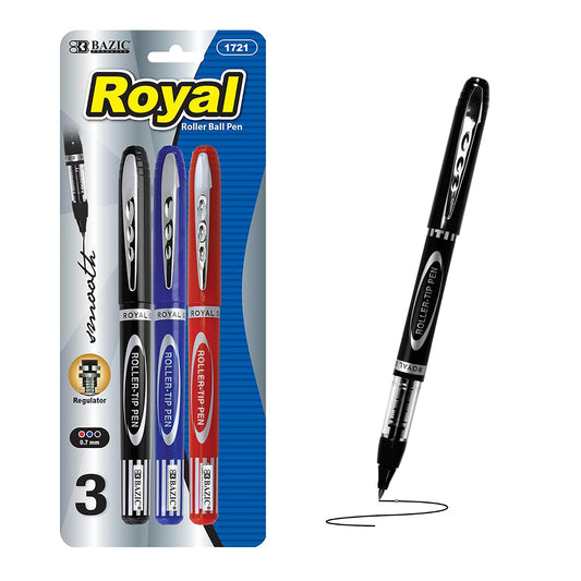 BAZIC Forza Assorted Color Needle Tip Gel Pen with Metal Clip 3 Per Pack,Red/Blue/Black