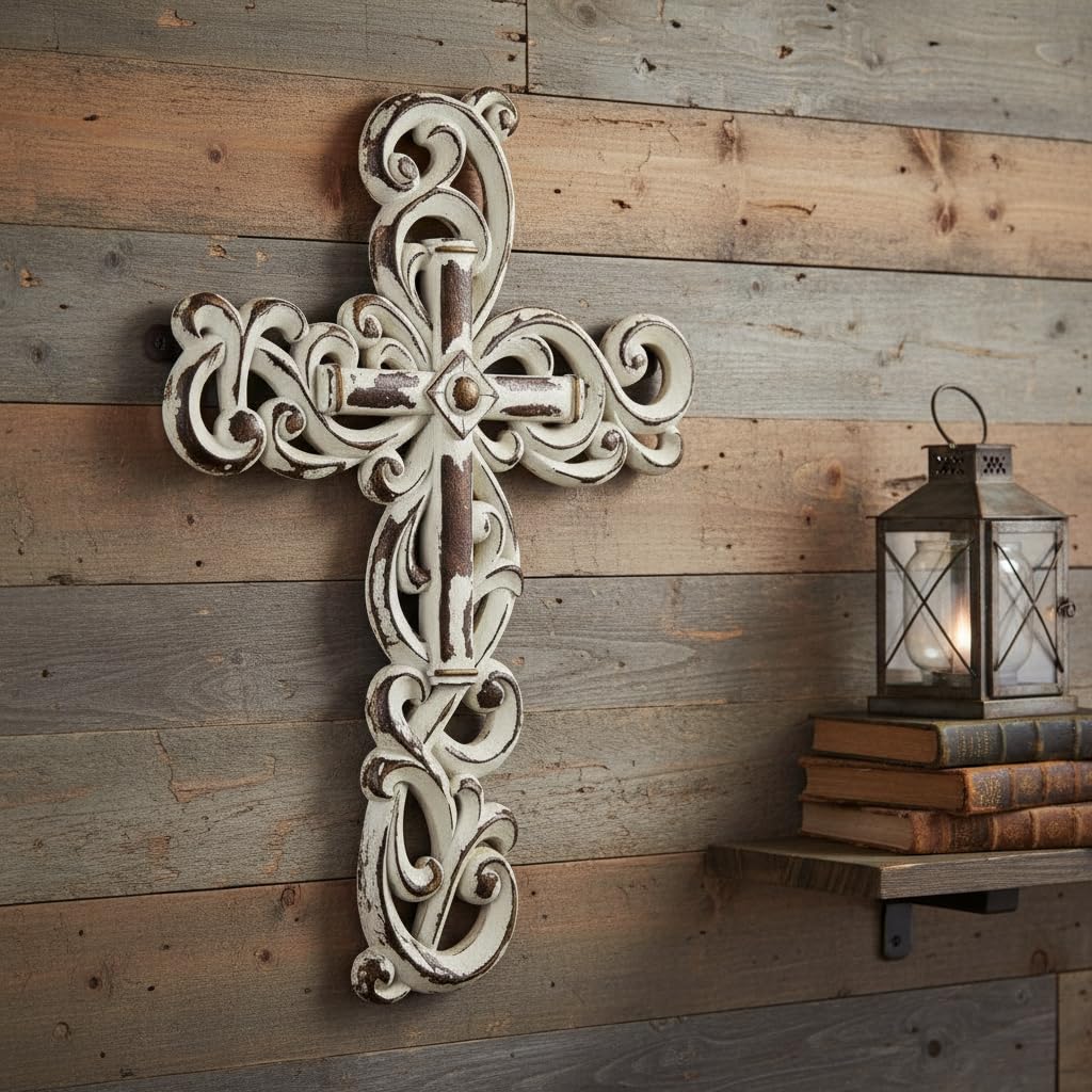 Comfy Hour Cross Wall Hanging, White Wall Cross Decor