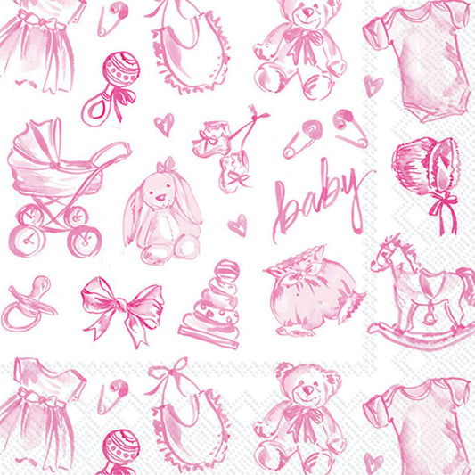 ihr SINCE 1977 Disposable Napkin, 5" x 5", Baby Toile (Pink)