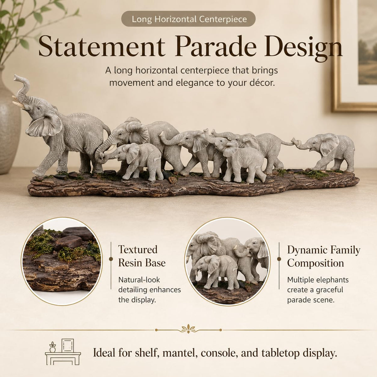 Comfy Hour 15.55 Inch Elephant Statue, Elephant Decor, Family Figurine