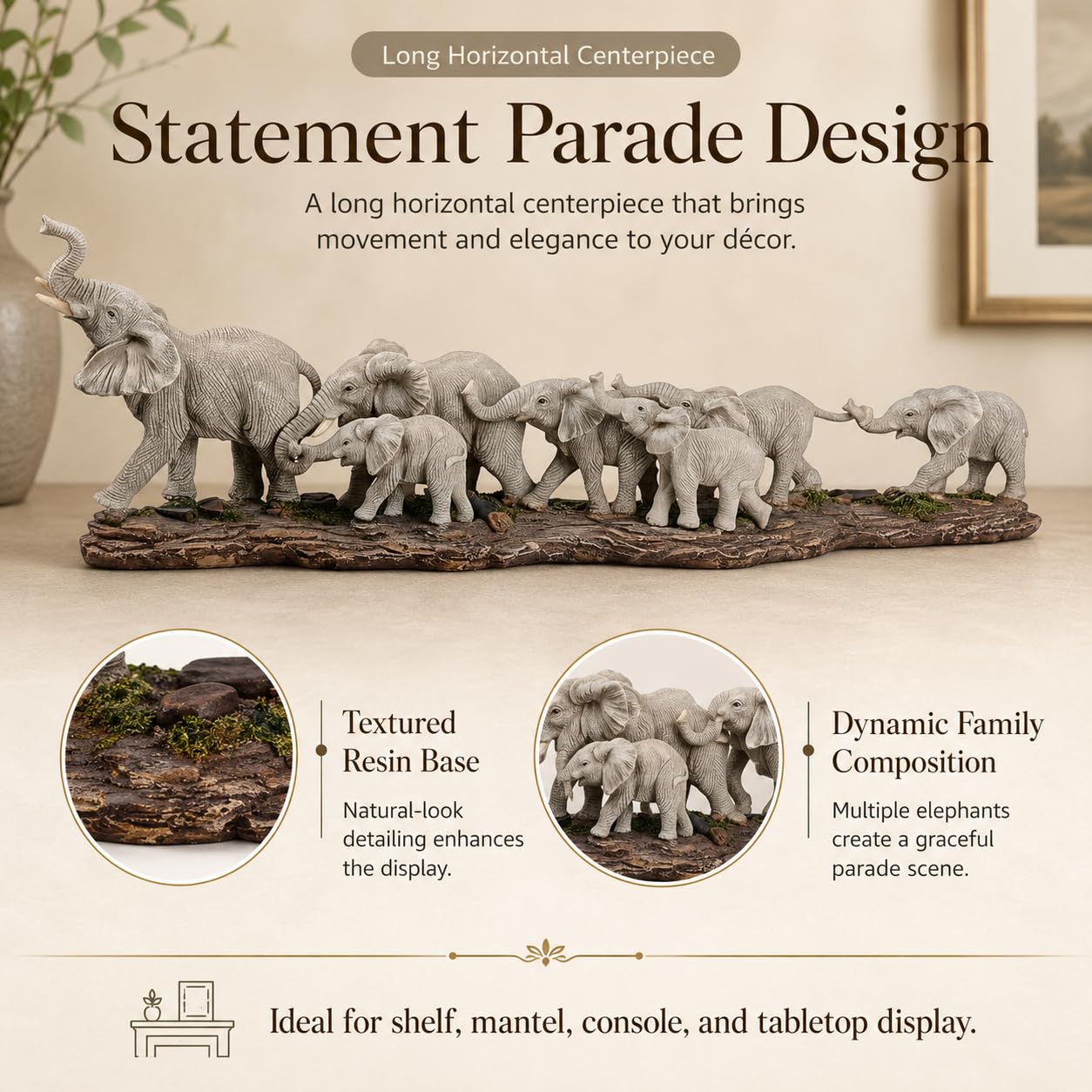 Comfy Hour 15.55 Inch Elephant Statue, Elephant Decor, Family Figurine