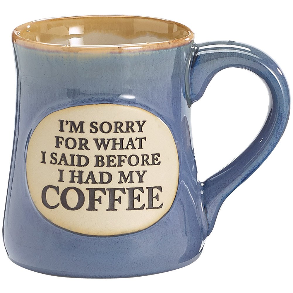 burton + BURTON I'm Sorry for What I Said Hand Painted Coffee Mug, 18 oz, Blue