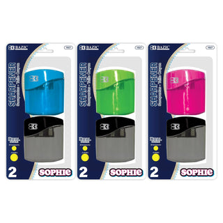 BAZIC PRODUCTS Pencil Sharpener, 2 Count (Pack of 1), Red/Black/Blue