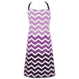 DII Design Cotton Ombre Chevron Women Kitchen Apron with Pocket and Extra Long Ties, 33 x 28, Cute Fashion Apron for Cooking, Baking, Gardening, Crafting, BBQ-Eggplant