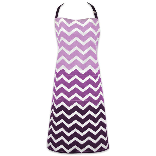 DII Design Cotton Ombre Chevron Women Kitchen Apron with Pocket and Extra Long Ties, 33 x 28, Cute Fashion Apron for Cooking, Baking, Gardening, Crafting, BBQ-Eggplant
