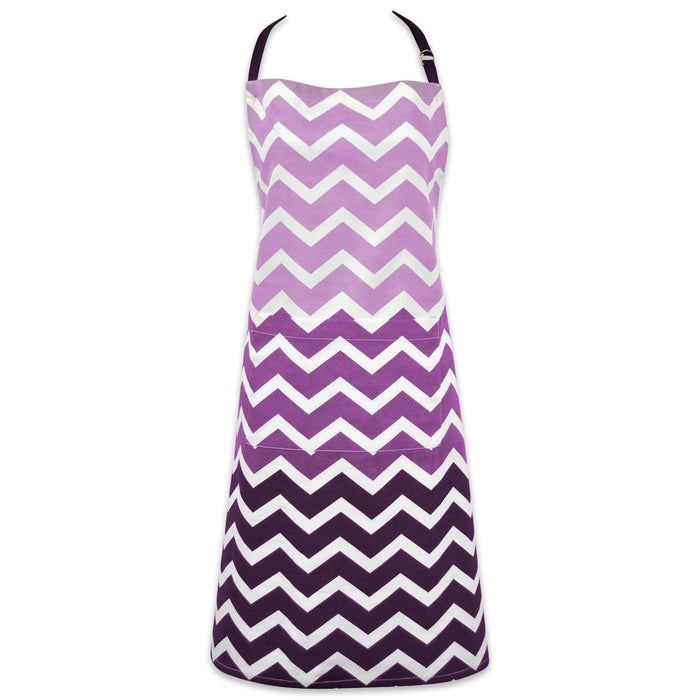 DII Design Cotton Ombre Chevron Women Kitchen Apron with Pocket and Extra Long Ties, 33 x 28, Cute Fashion Apron for Cooking, Baking, Gardening, Crafting, BBQ-Eggplant