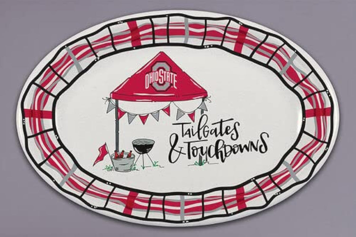 Magnolia Lane Ohio State Tailgates & Touchdowns Oval Barbeque Plate, 18-inch Length, Melamine, Kitchen Accessories