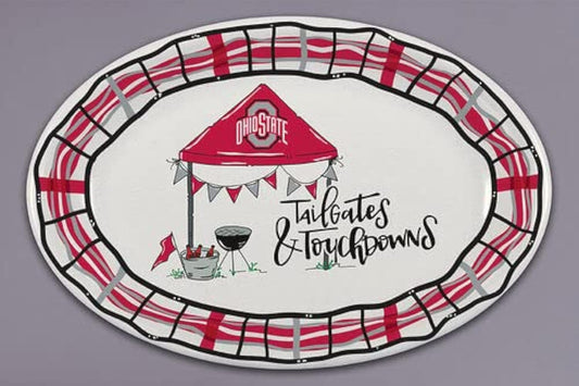 Magnolia Lane Ohio State Tailgates & Touchdowns Oval Barbeque Plate, 18-inch Length, Melamine, Kitchen Accessories