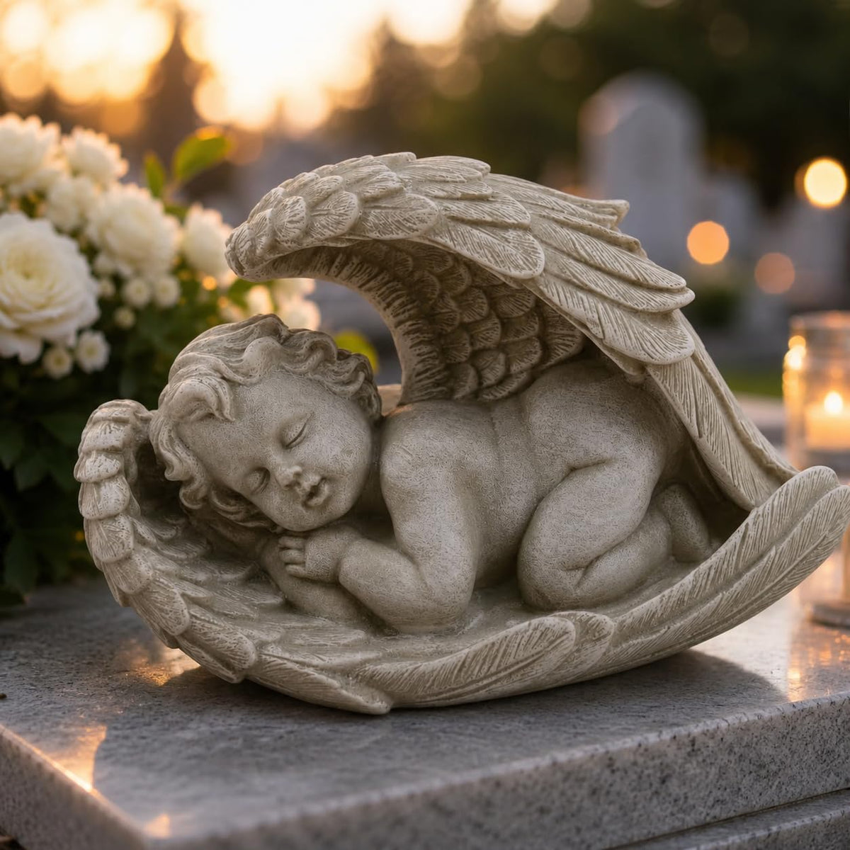 Comfy Hour 9 Inch Baby Angel Statue, Sleeping Cherub in Wing Decor