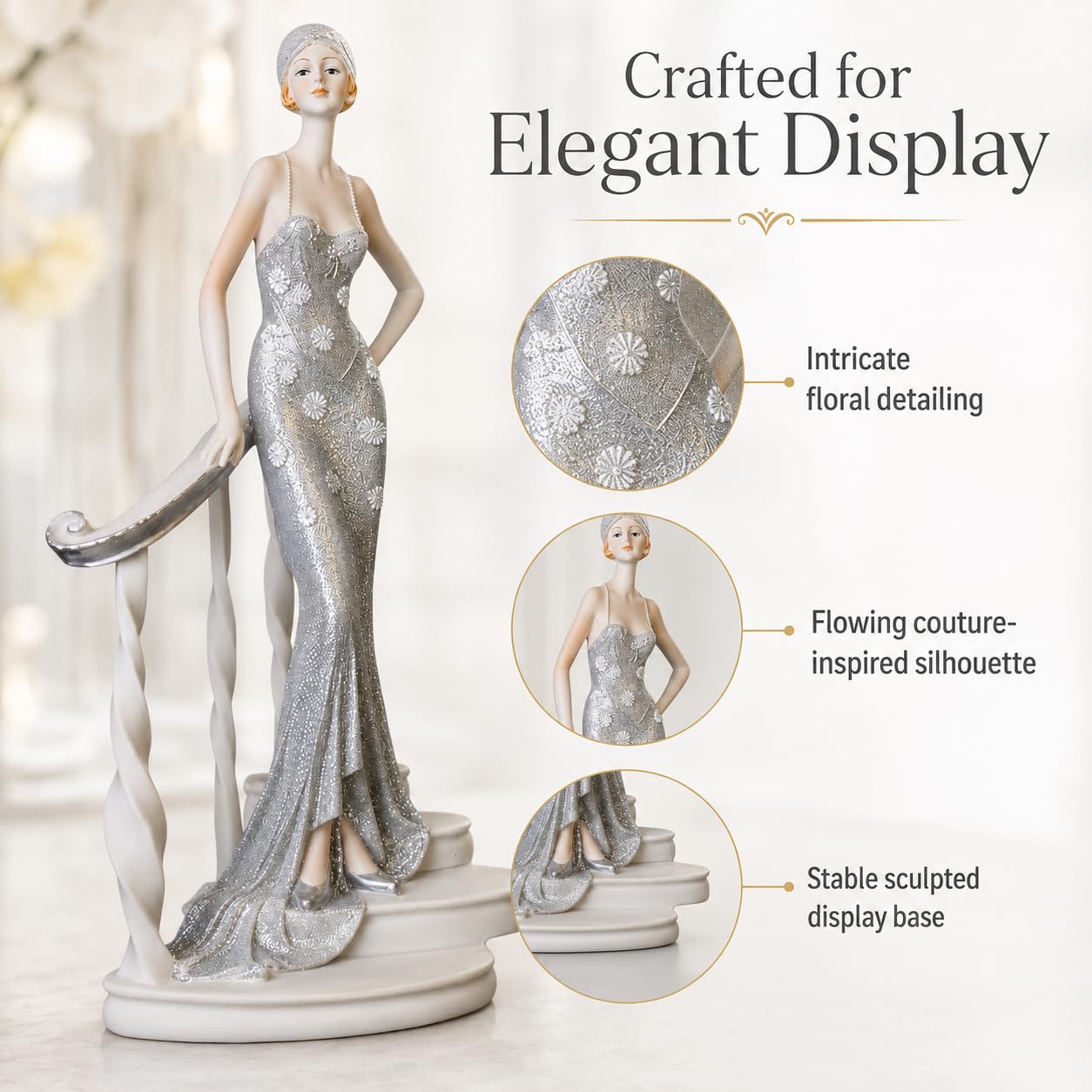 Comfy Hour 13.7 Inch Woman Figurine Decor, Art Deco Lady Statue