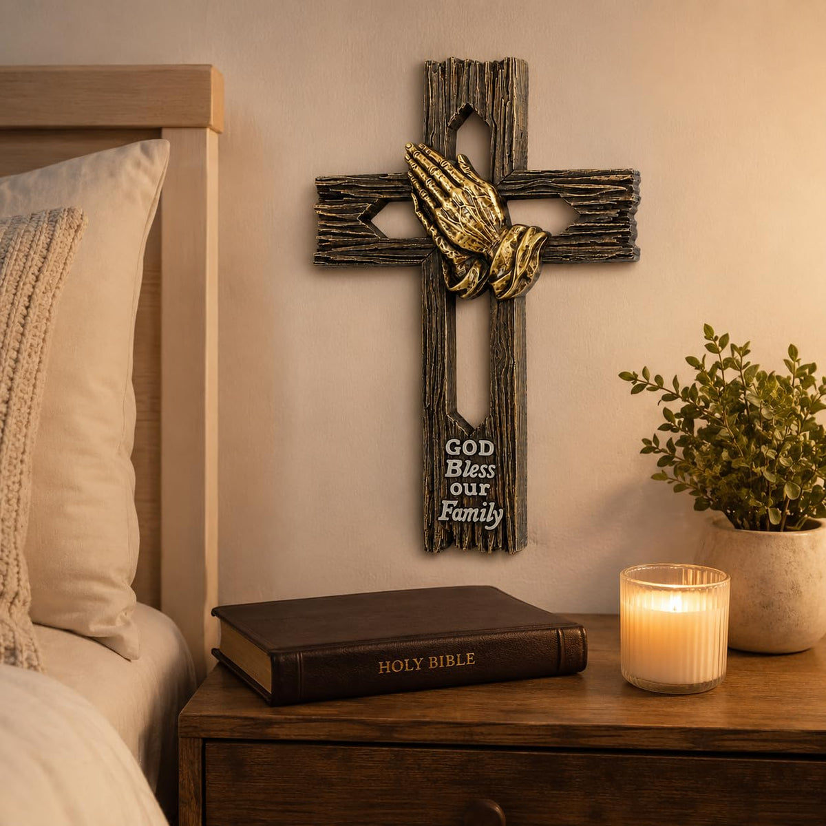 Comfy Hour Wall Art, 7.5"L x 1.1"W, Faux Wood Tone with Antique Bronze-Tone Deta
