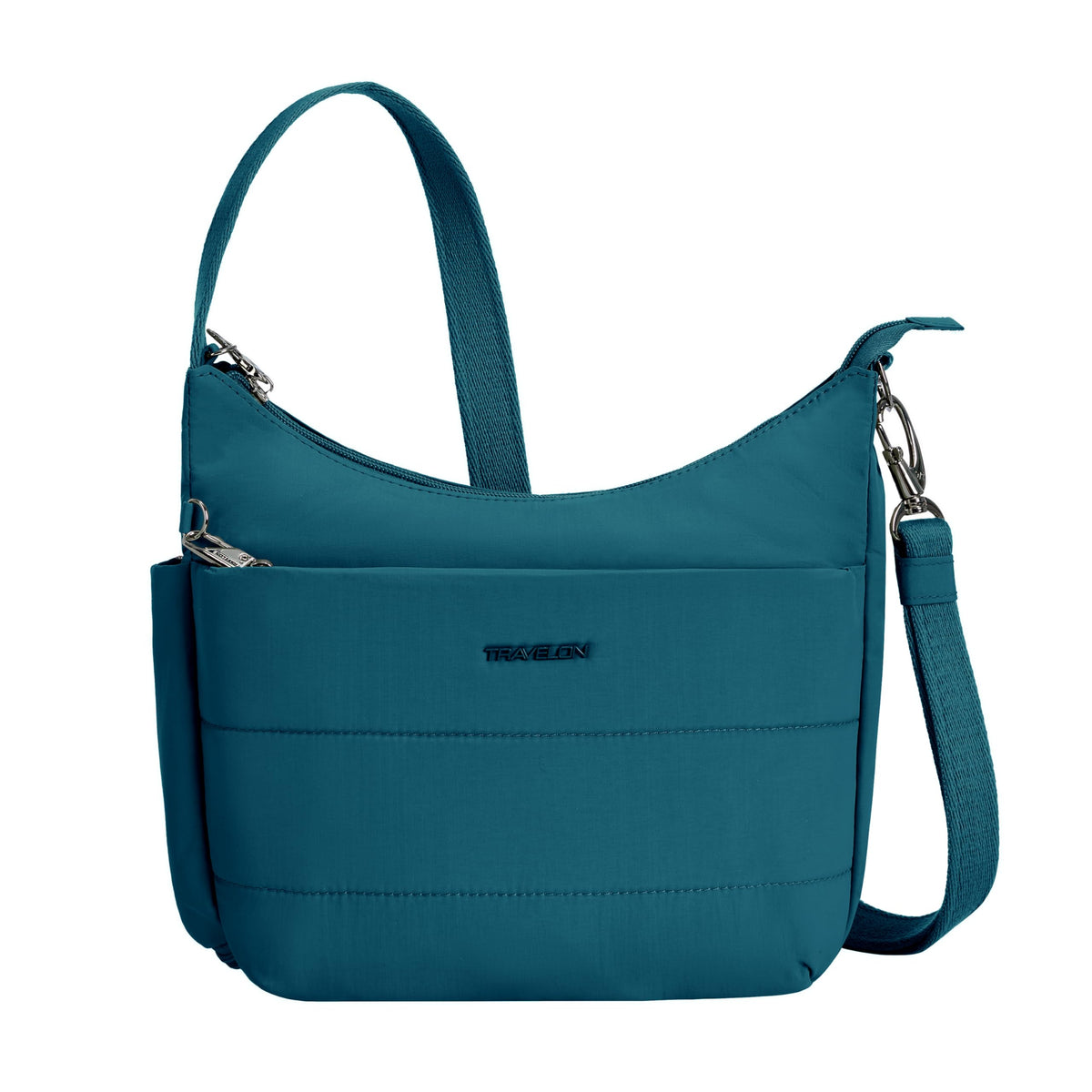 Travelon Handbag, 8"H(center) x 9.75"H(wing) x 11W x 3"D, Capri Blue