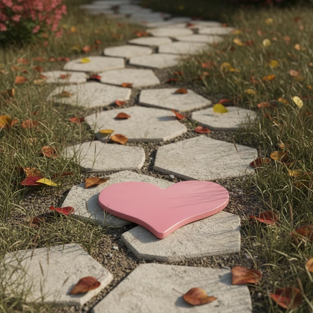 Comfy Hour Rustic Style Outdoor Collection Cast Iron Garden Stepping Stone - Heart, Pink