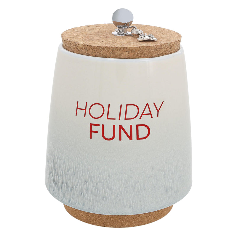 Pavilion - Holiday Fund 6.5-inch Unique Ceramic Piggy Bank Savings Bank Money Jar with Cork Base Cork Lid with Hanging Christmas Seasonal Holiday Present Gift Charm, Ombre Gray