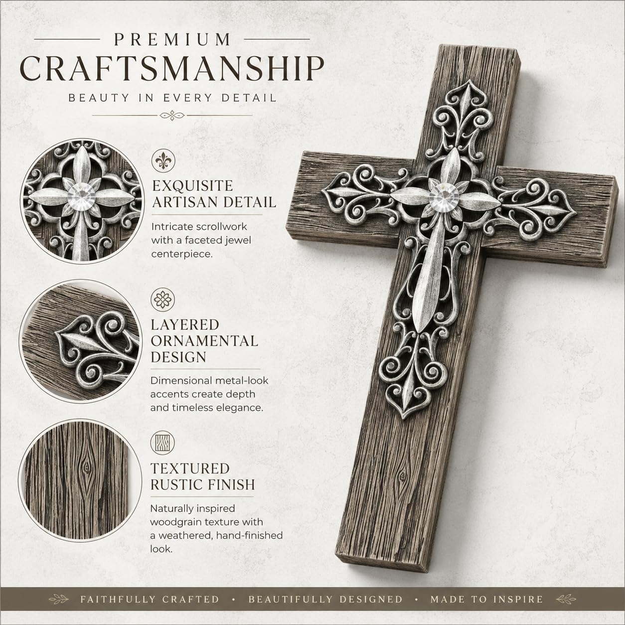 Comfy Hour 14.5 Inch Cross for Wall, Rustic Wood Look Wall Cross, 1 Piece