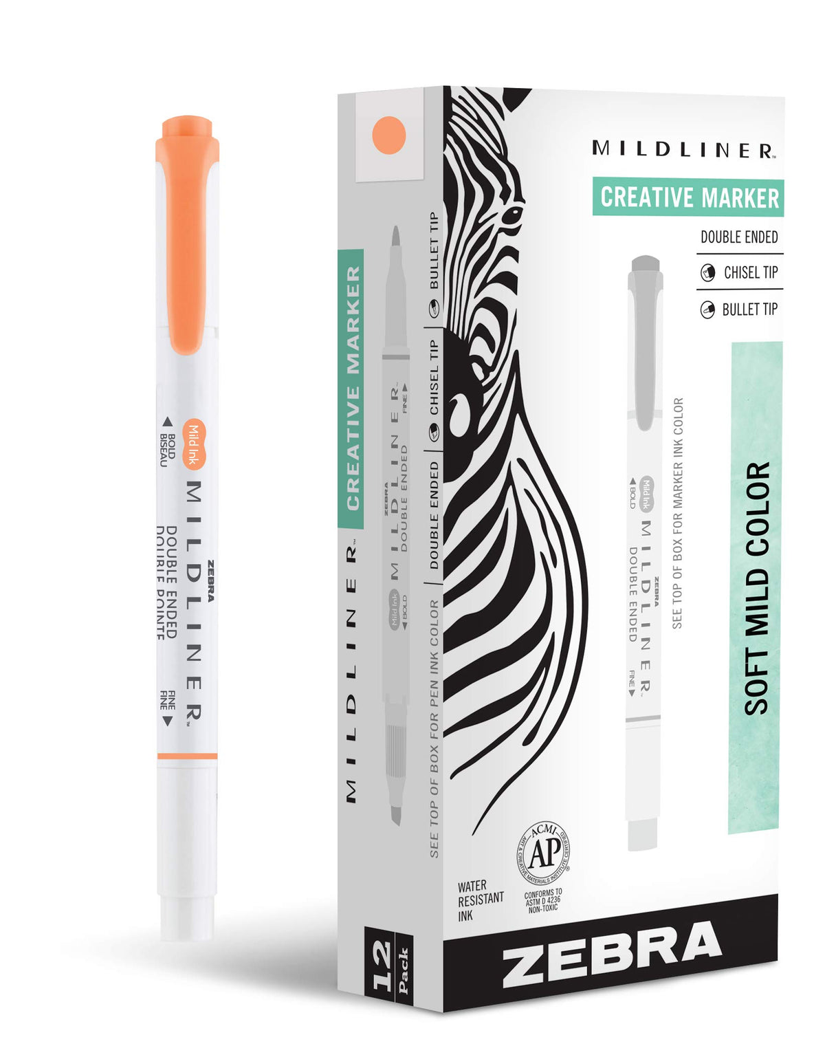 Zebra Pen Mildliner Double Ended Highlighter Marker Set, Broad and Fine Point Tips, Mild Apricot Ink, 12-Pack