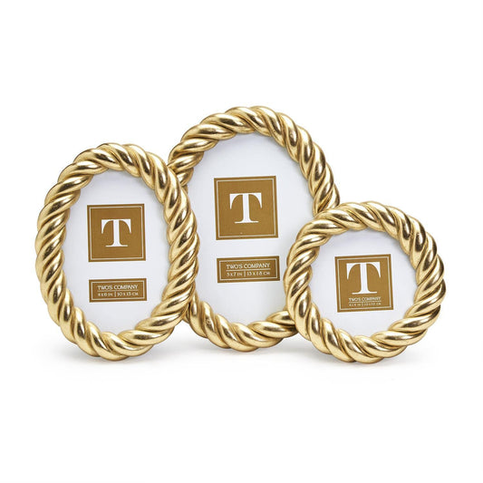 Two's Company Gilded Rope Gold Finish Photo Frame, Set of 3