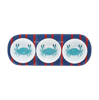 Pavilion - Crab - 11" Serving Tray with Three 2 Oz Bowl Set Vintage Beach Boat Waterfront Ocean Seaside Kitchen Decor Serveware