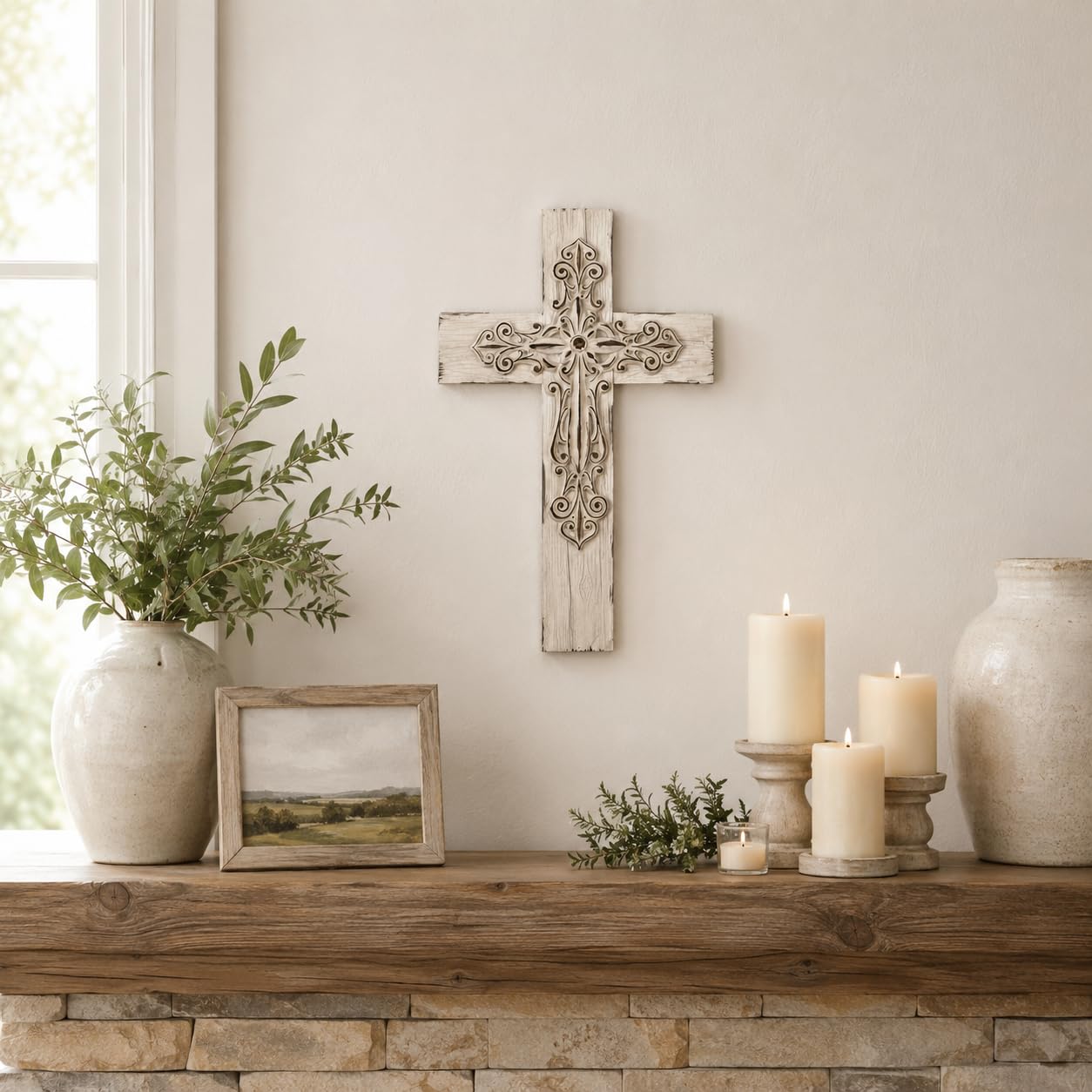 Comfy Hour 13 Inch Cross for Wall, White Wall Cross Decor