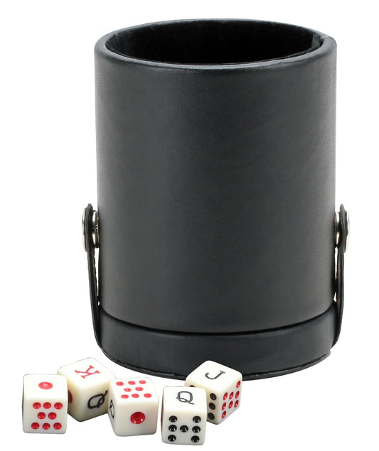 CHH Black Leatherette Deluxe Dice Cup With Storage Compartment for Included Poker Dice Set