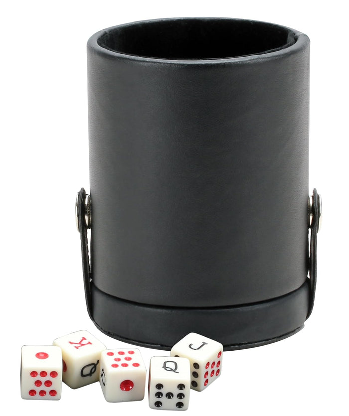 CHH Black Leatherette Deluxe Dice Cup With Storage Compartment for Included Poker Dice Set