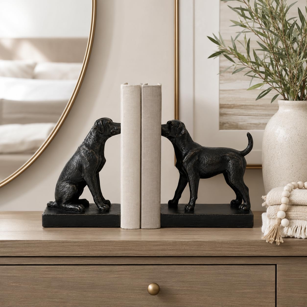 Comfy Hour Farmhouse Home Decor Collection 7" Length 6" Height Set of 2 Labrador Dogs Bookends Art Bookend, 1 Pair, Antique Effect, Copper, Polyresin