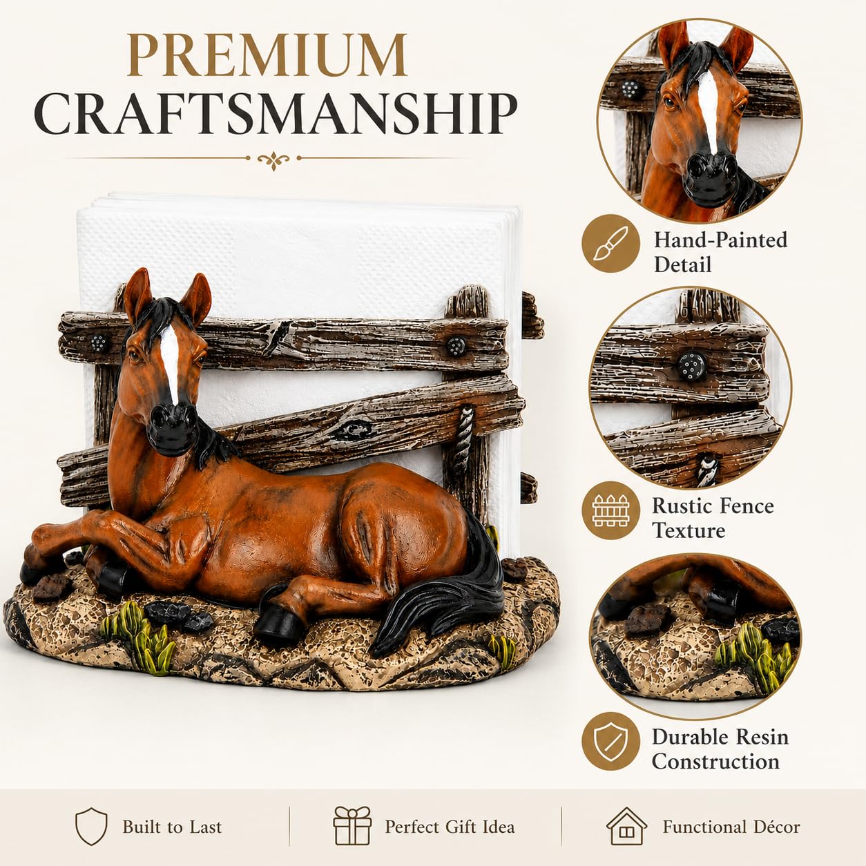 Comfy Hour 5 x 4.6 Inch Western Napkin Holder, Horse Table Decor