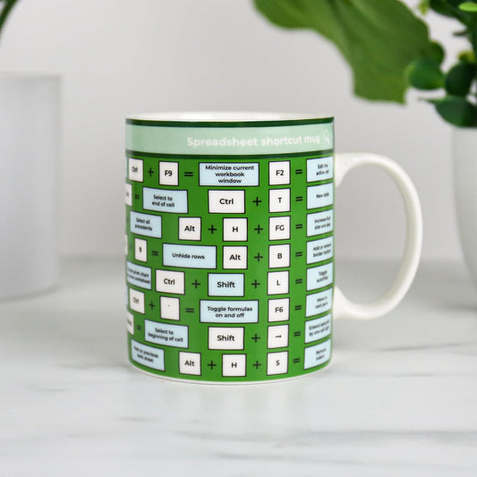 Gift Republic Shortcut Spreadsheet Mug, Green, White, 375ml