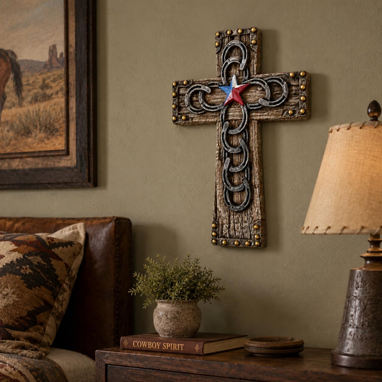 Comfy Hour 9.7 Inch Western Cross Wall Decor, Horseshoe Cross, 1 Piece