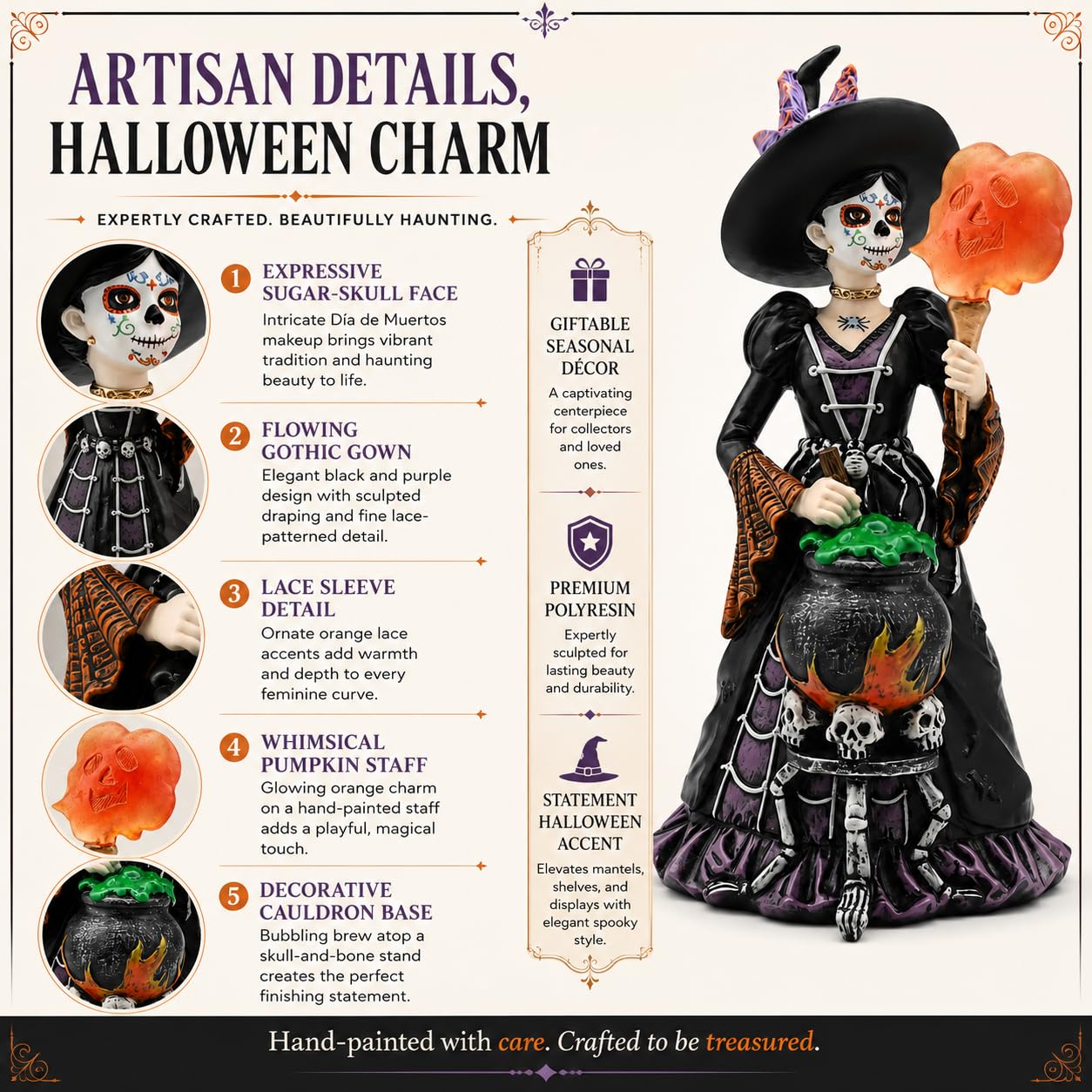 Comfy Hour 8.3 Inch Day of the Dead Witch Figurine, Catrina Decor