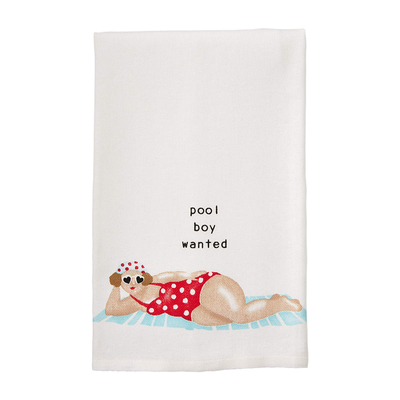 Mud Pie Ladies Summer Kitchen Tea Towel, Pool Boy Wanted, 23" x 16"