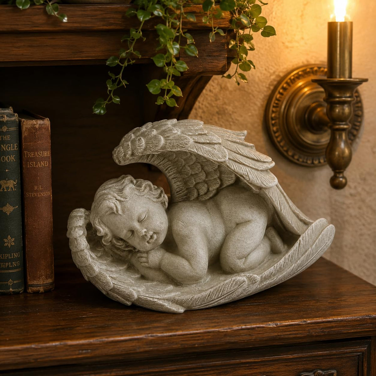Comfy Hour 9 Inch Baby Angel Statue, Sleeping Cherub in Wing Decor