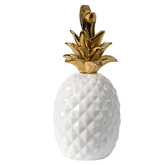 A&B Home Ceramic Pineapple Decorative Centerpiece Display Decoration for Living Dining Room Bedroom Office Desktop Cabinet White & Gold 10 inch