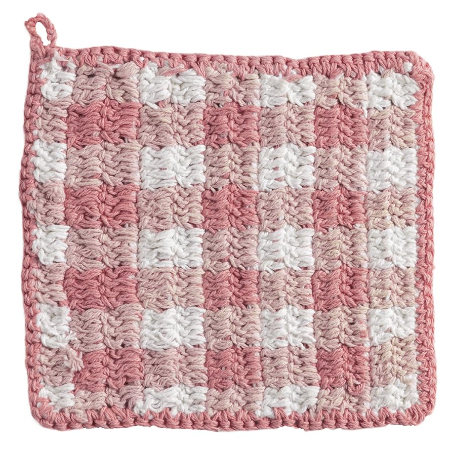 Mud Pie Pot Holder, 8" x 8", Pink Check